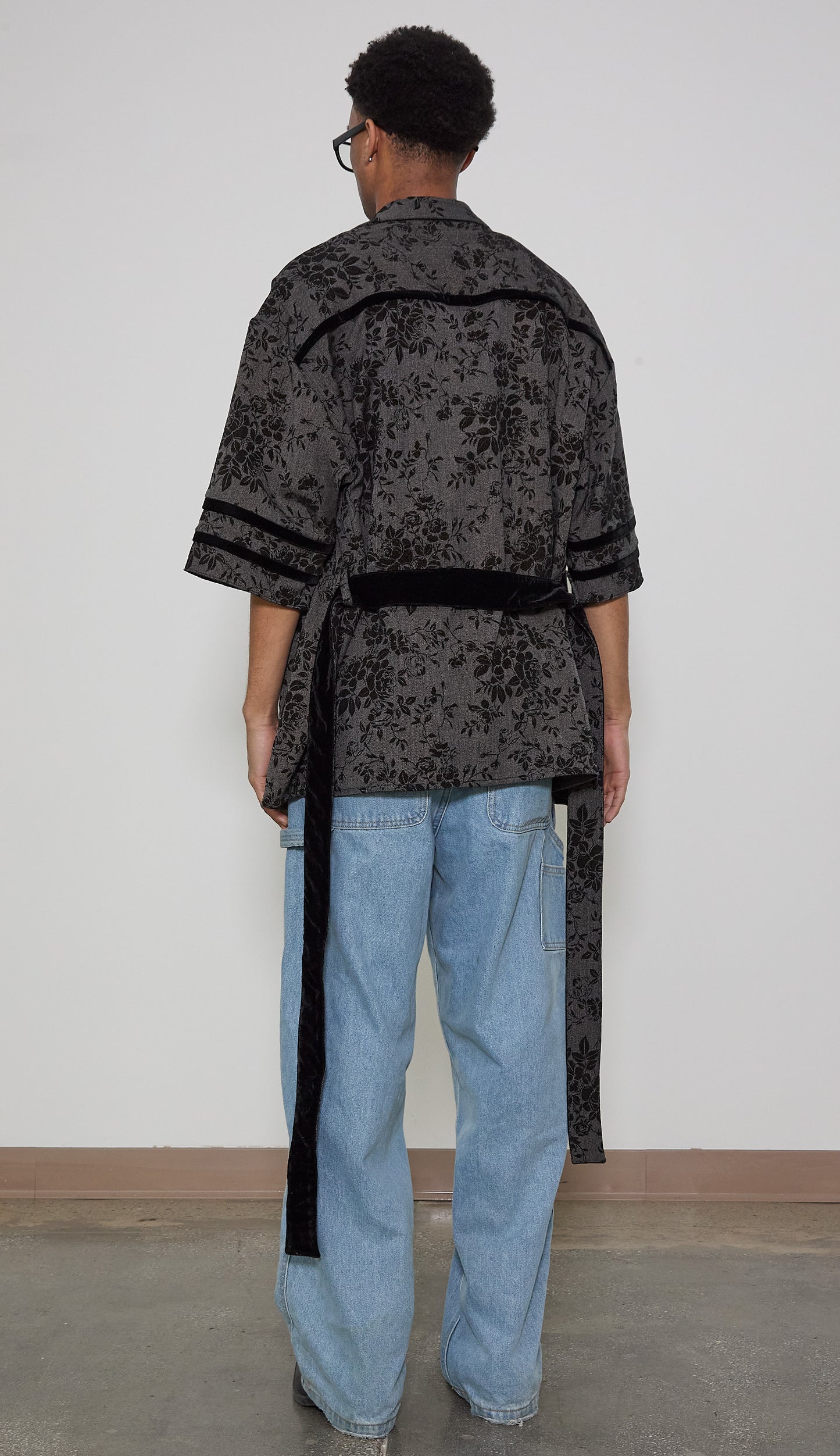 Damask Kimono Shirt in Black