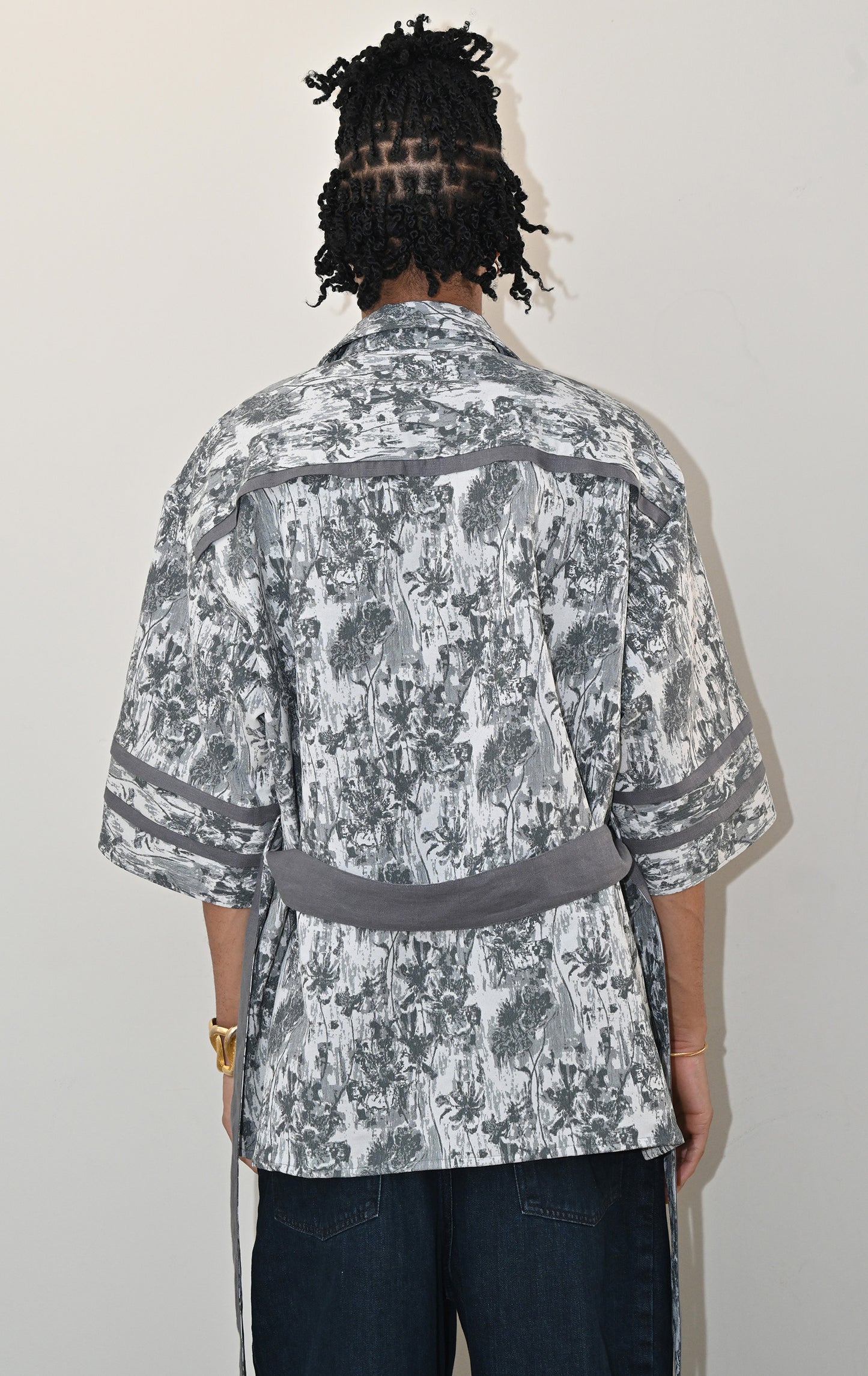 Belted Kimono Shirt in Twilight Bloom Print