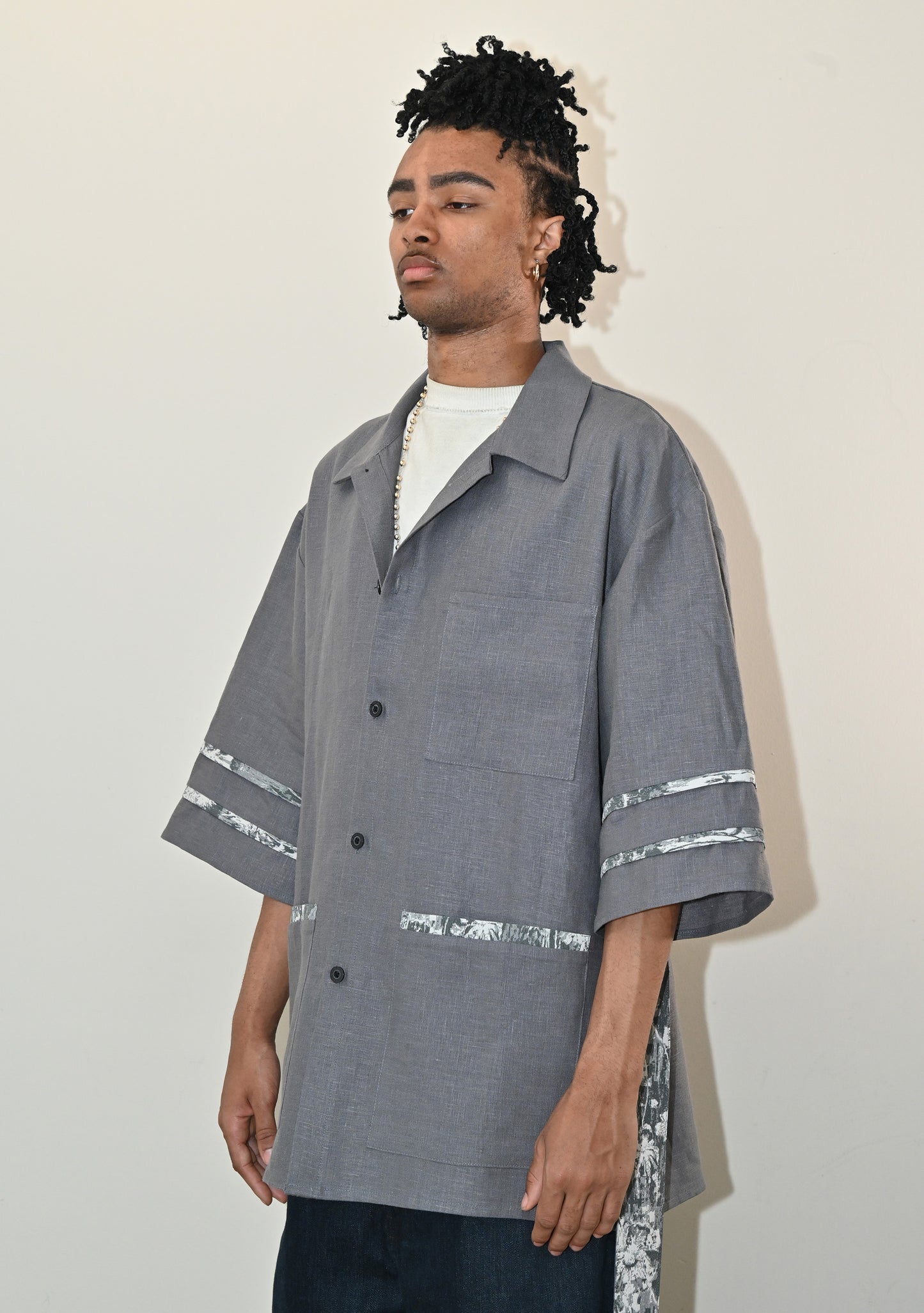 Belted Kimono Shirt in Storm Grey Linen