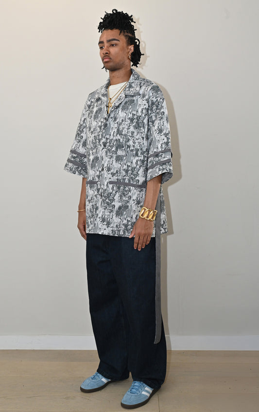 Belted Kimono Shirt in Twilight Bloom Print