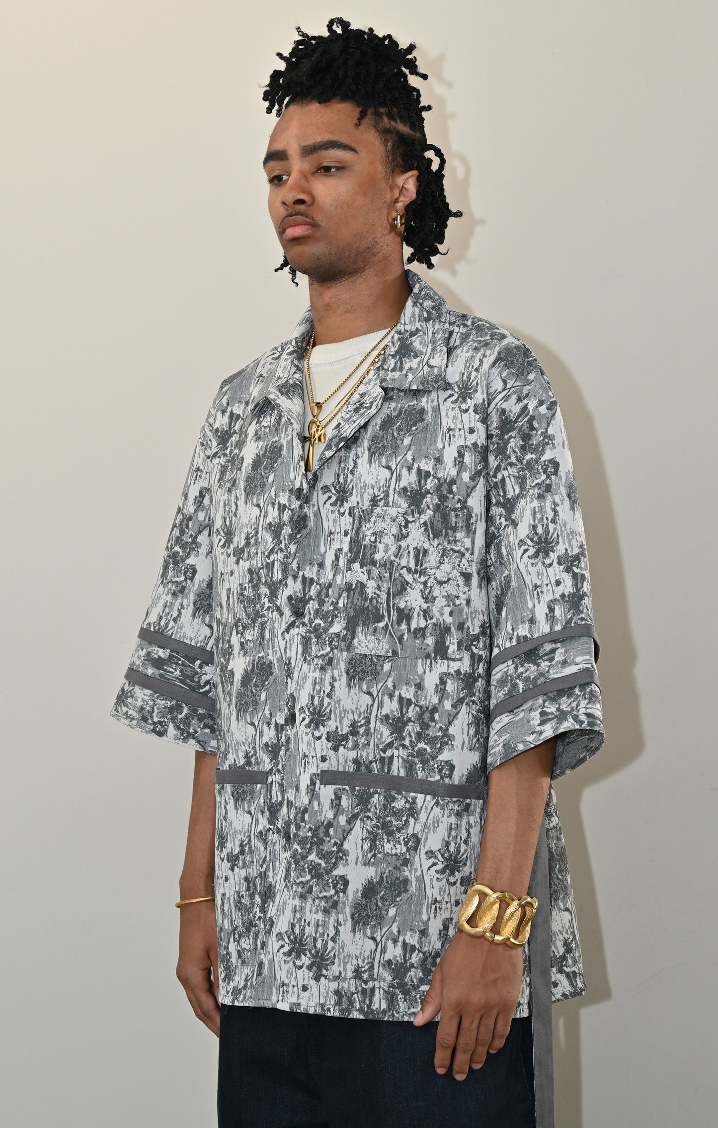 Belted Kimono Shirt in Twilight Bloom Print