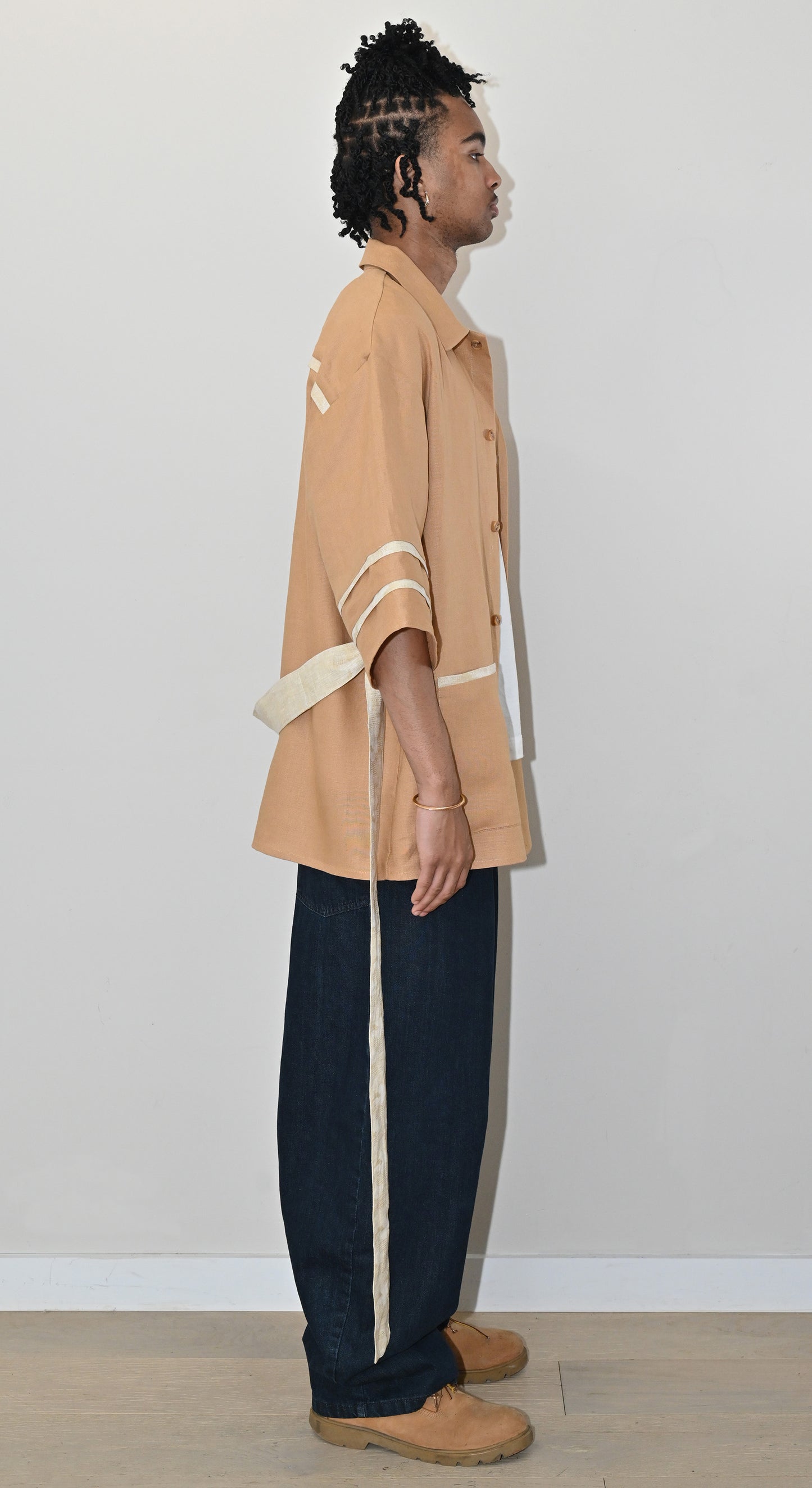 Belted Kimono Shirt in Dusty Tan Linen