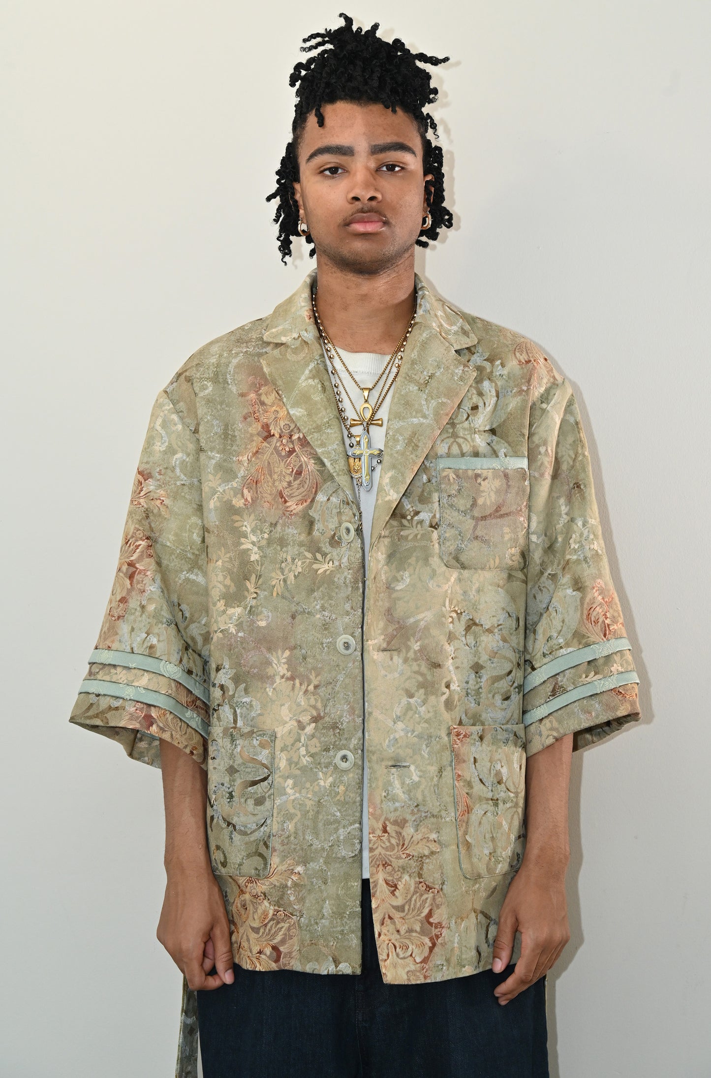 Baroque Garden Kimono Blazer in Ash Green