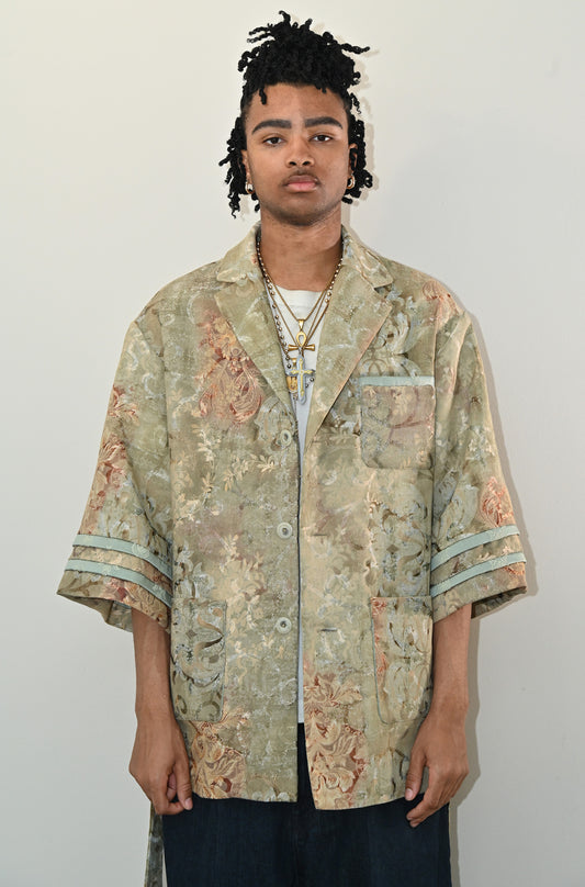 Baroque Garden Kimono Blazer in Ash Green