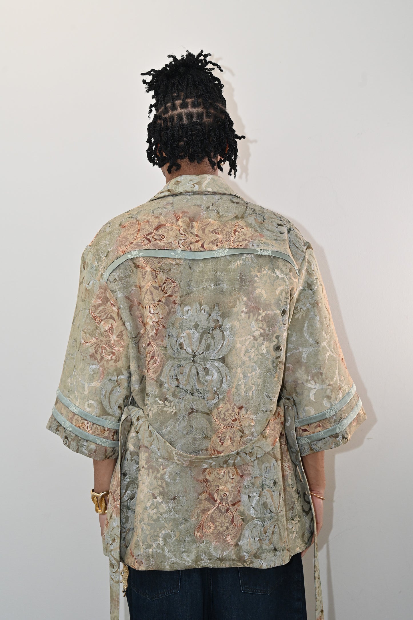 Baroque Garden Kimono Blazer in Ash Green