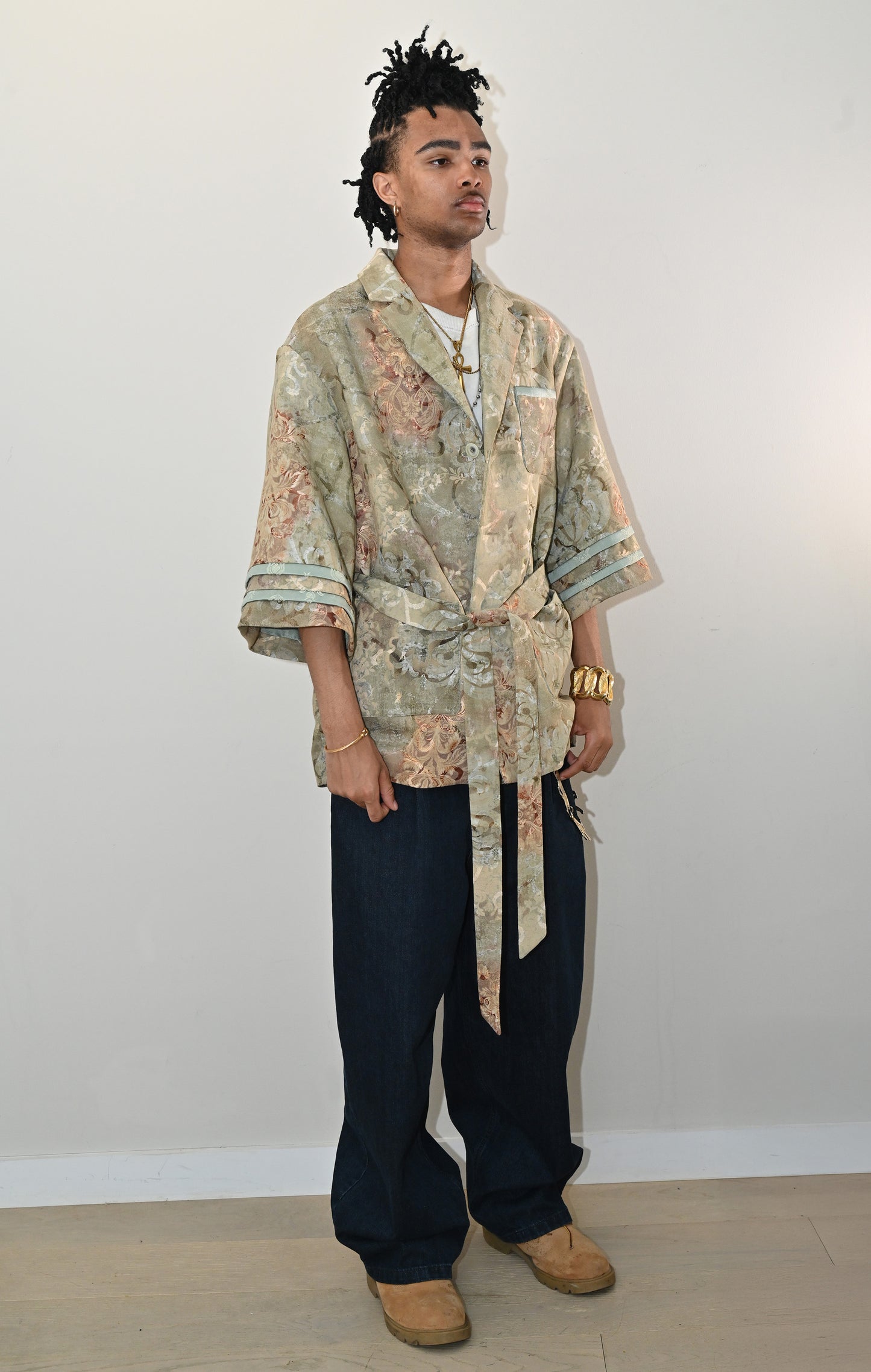 Baroque Garden Kimono Blazer in Ash Green