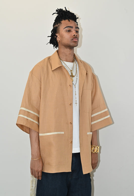 Belted Kimono Shirt in Dusty Tan Linen