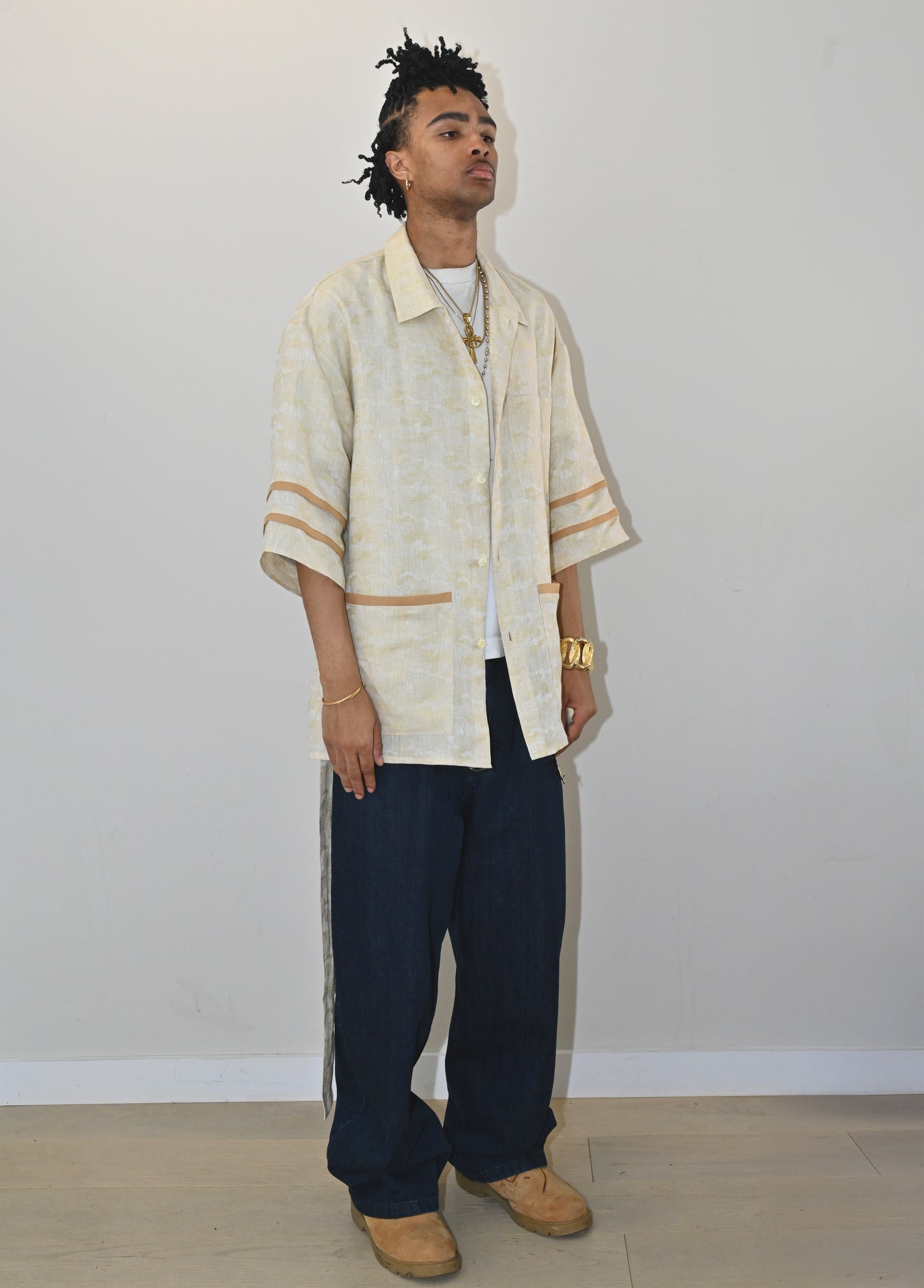 Belted Kimono Shirt in Light Dune Linen