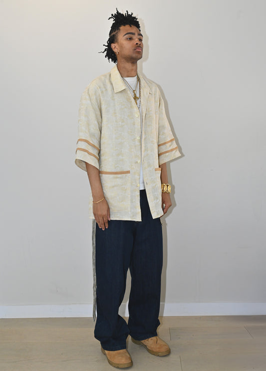 Belted Kimono Shirt in Light Dune Linen
