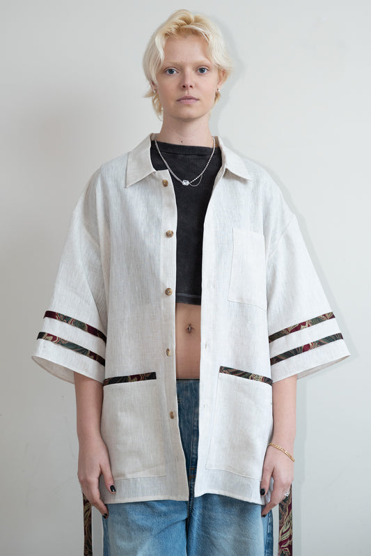 Beige Linen Kimono Shirt