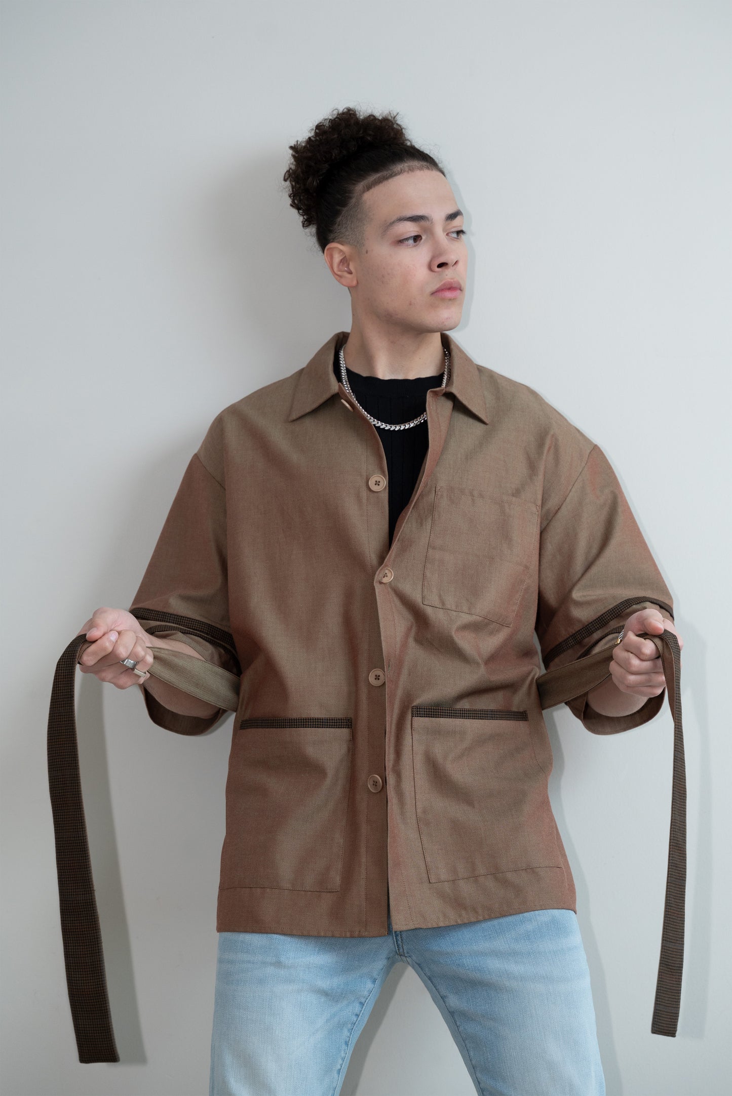Mocha Brown Wool Kimono Shirt