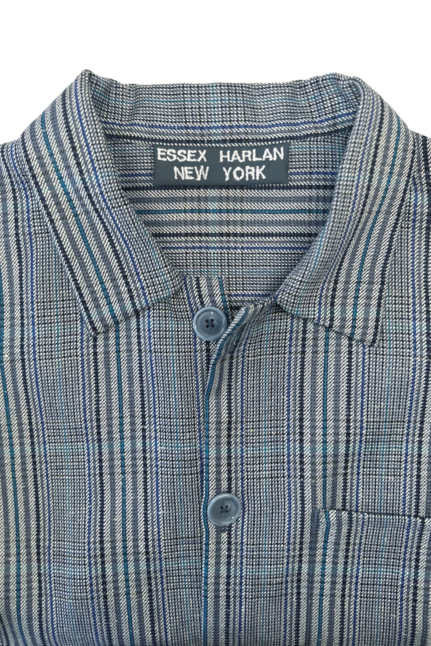 Teal Gray Twill Check Kimono Shirt