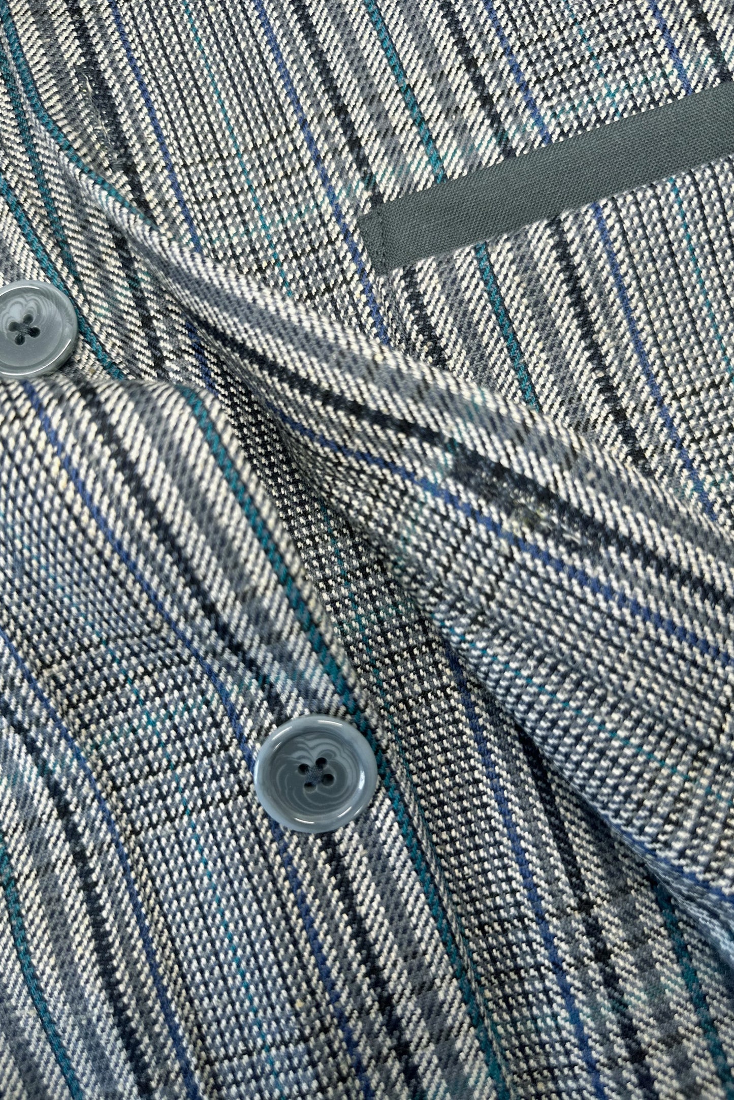 Teal Gray Twill Check Kimono Shirt
