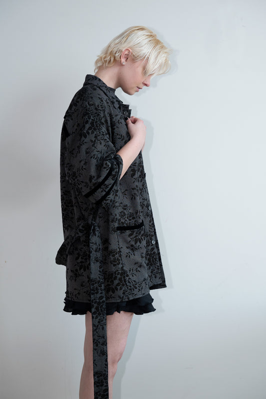Damask Kimono Shirt in Black
