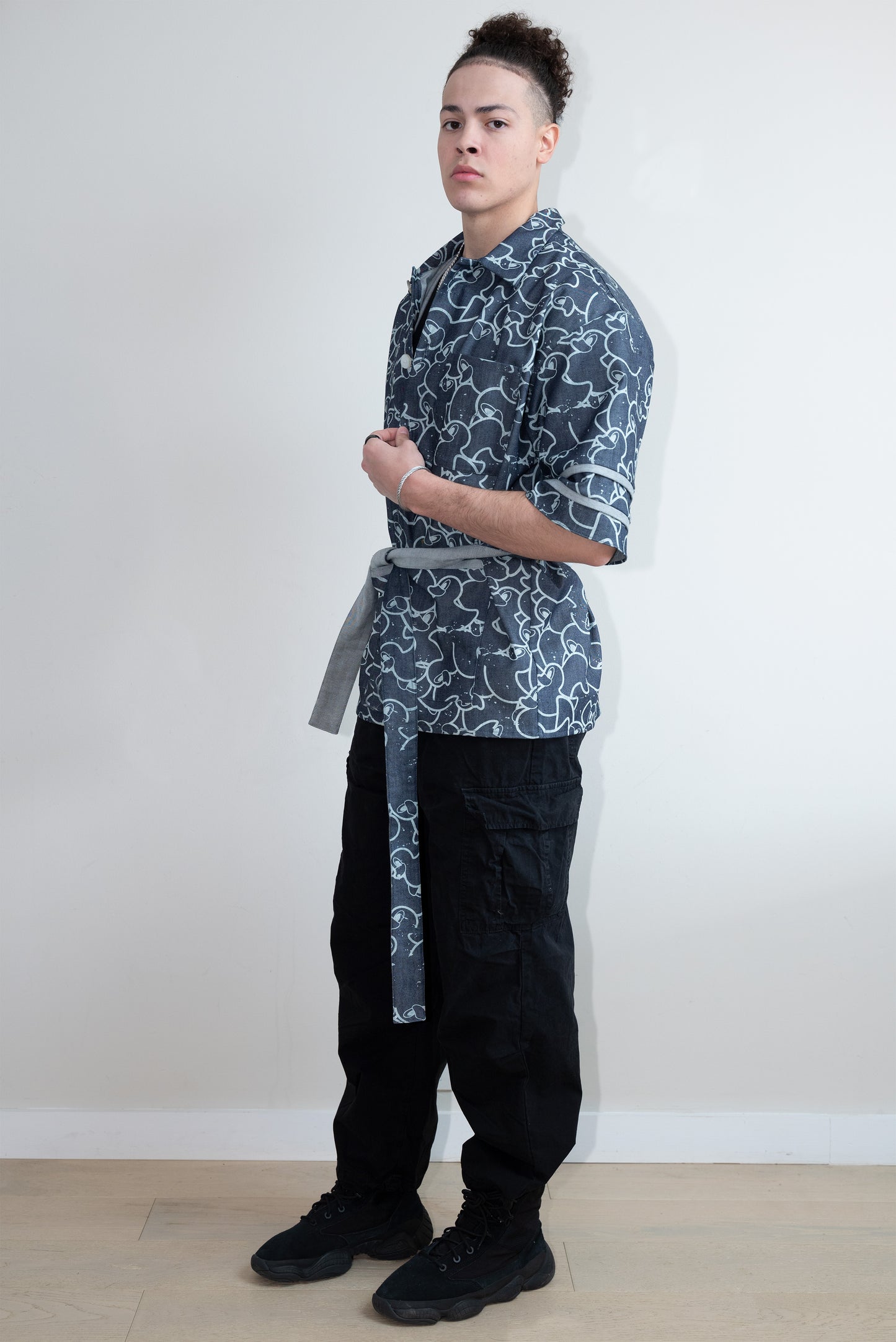 Graphic-Print Denim Kimono Shirt