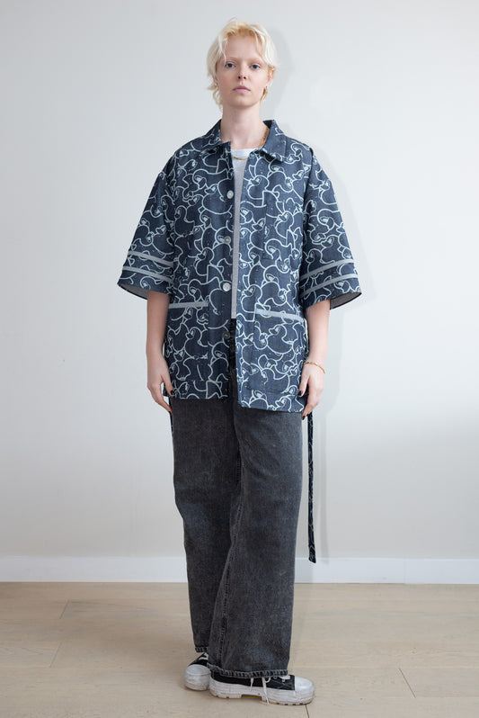 Graphic-Print Denim Kimono Shirt