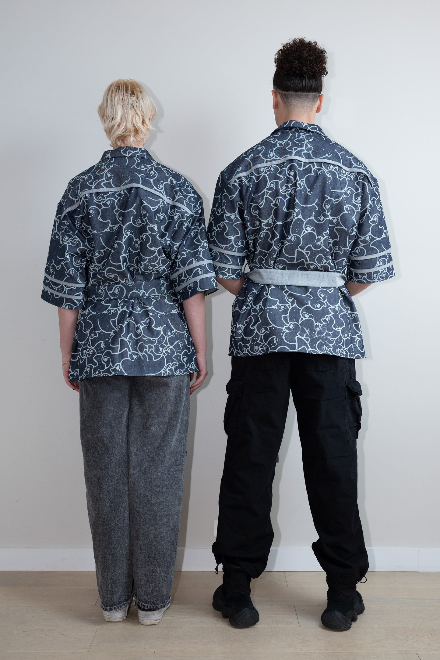 Graphic-Print Denim Kimono Shirt