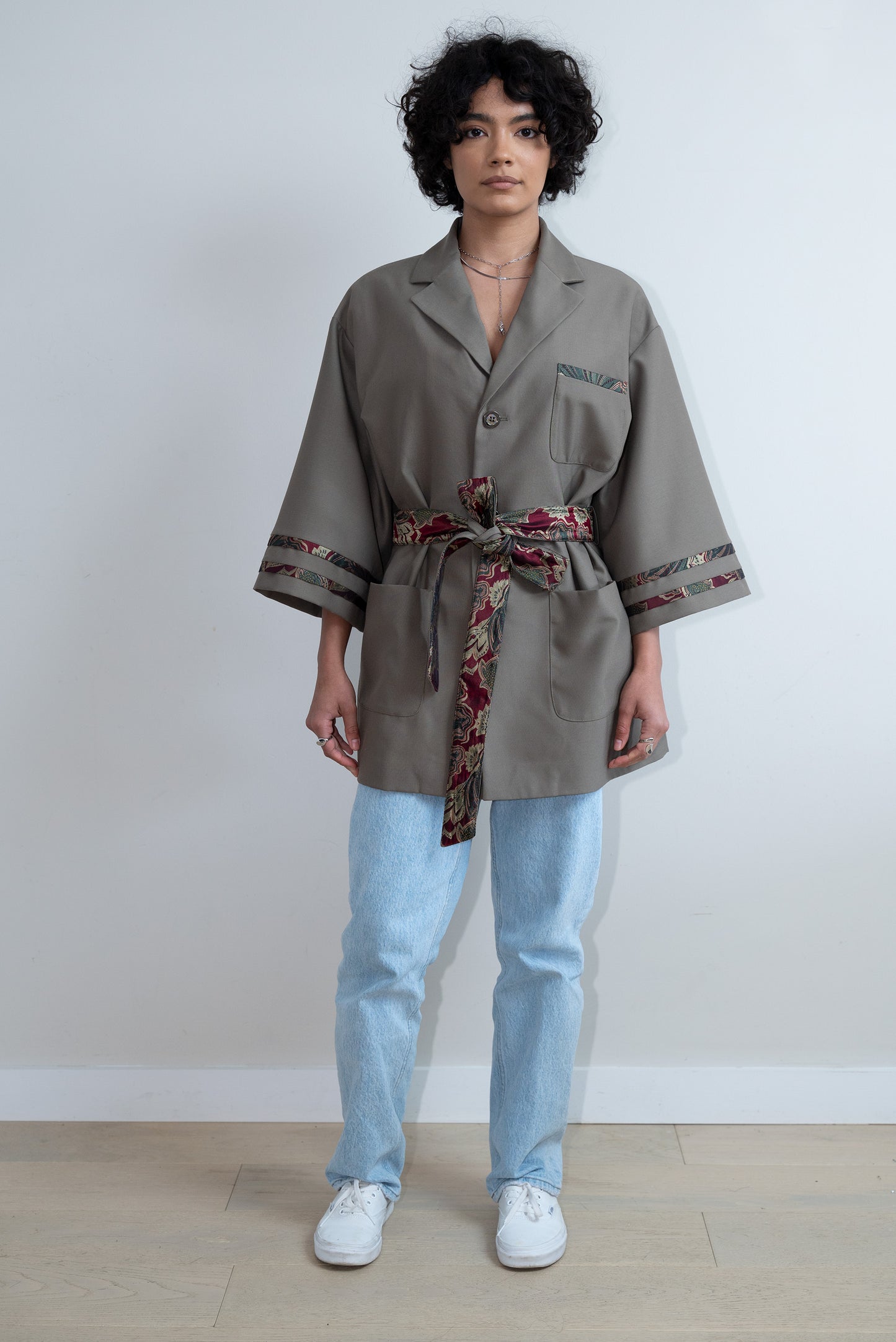 Khaki Green Wool Kimono Blazer