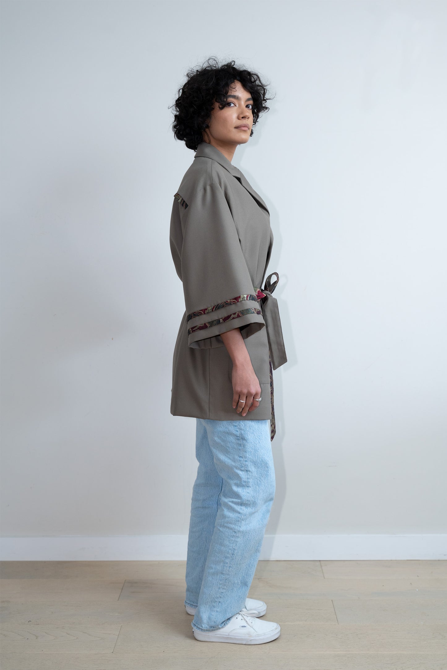 Khaki Green Wool Kimono Blazer