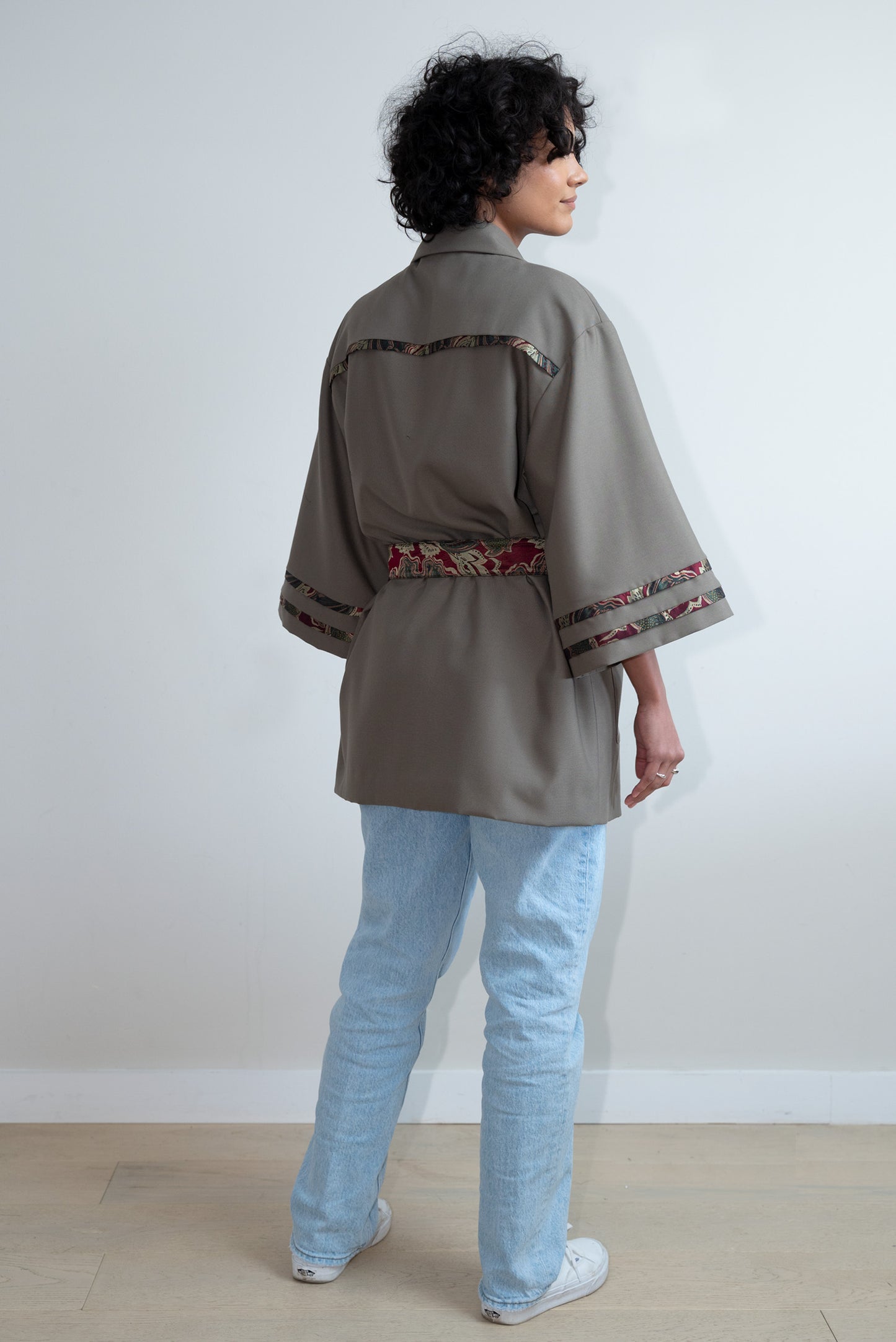 Khaki Green Wool Kimono Blazer