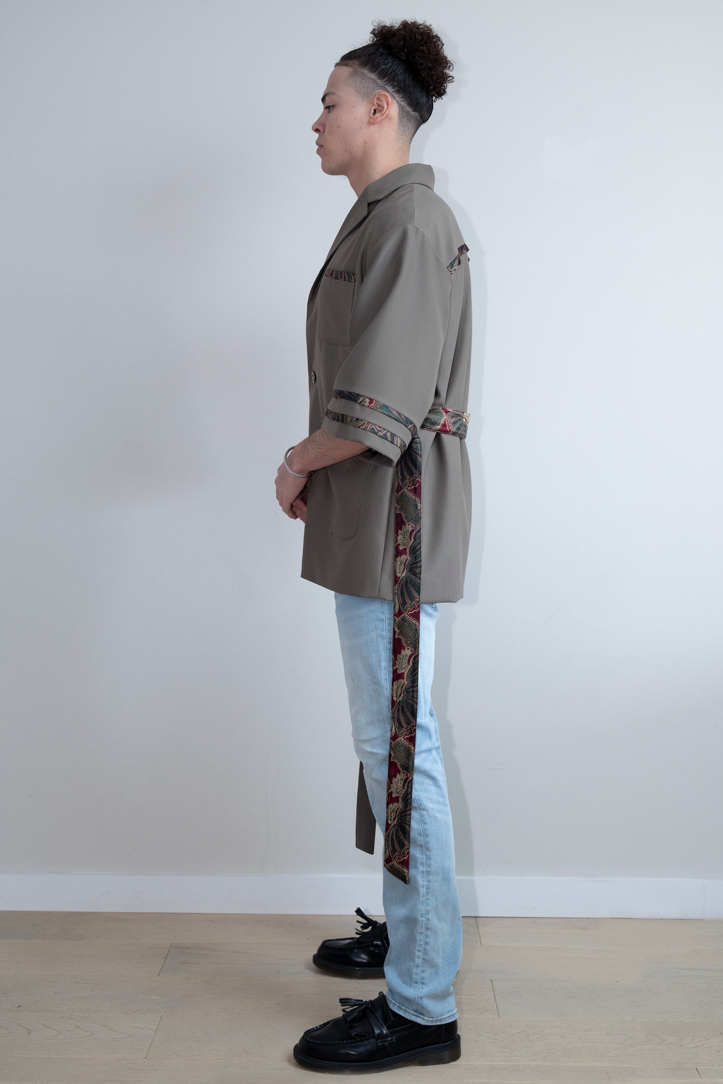 Khaki Green Wool Kimono Blazer