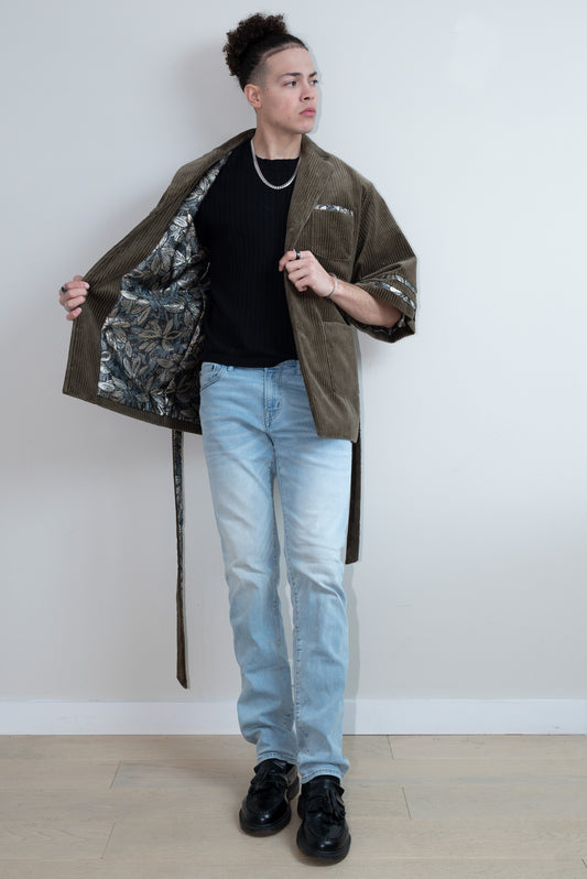 Sage Green Corduroy Kimono Blazer