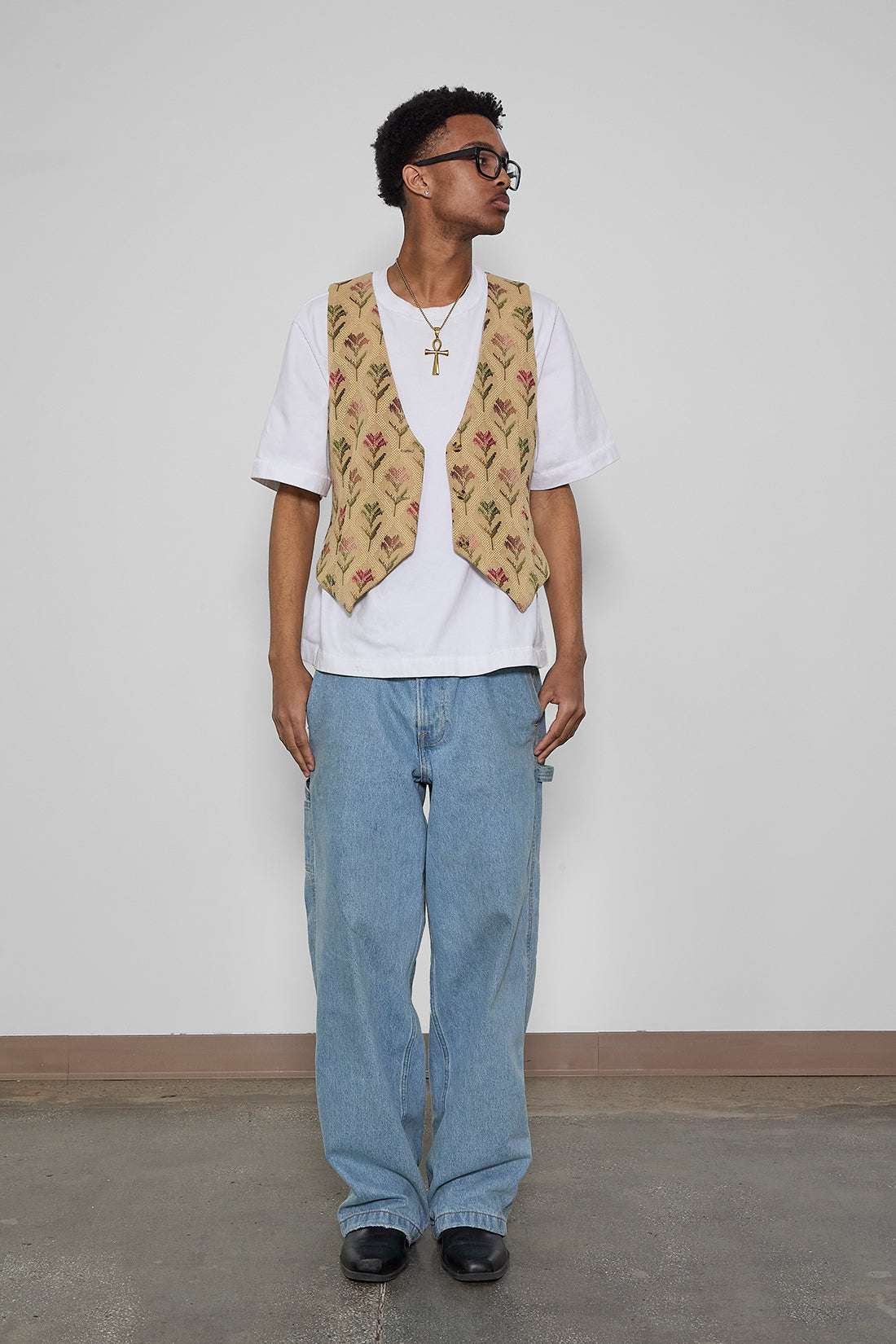 Floral Vest in Khaki Gold