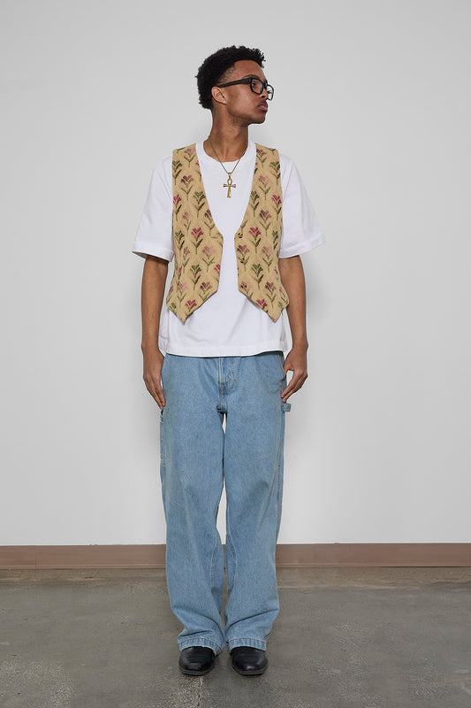 Floral Vest in Khaki Gold