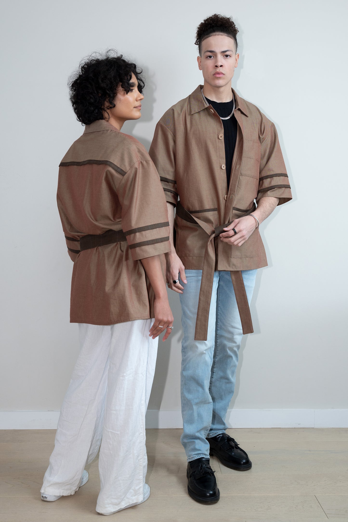 Belted Mocha Brown Wool Kimono Shirt