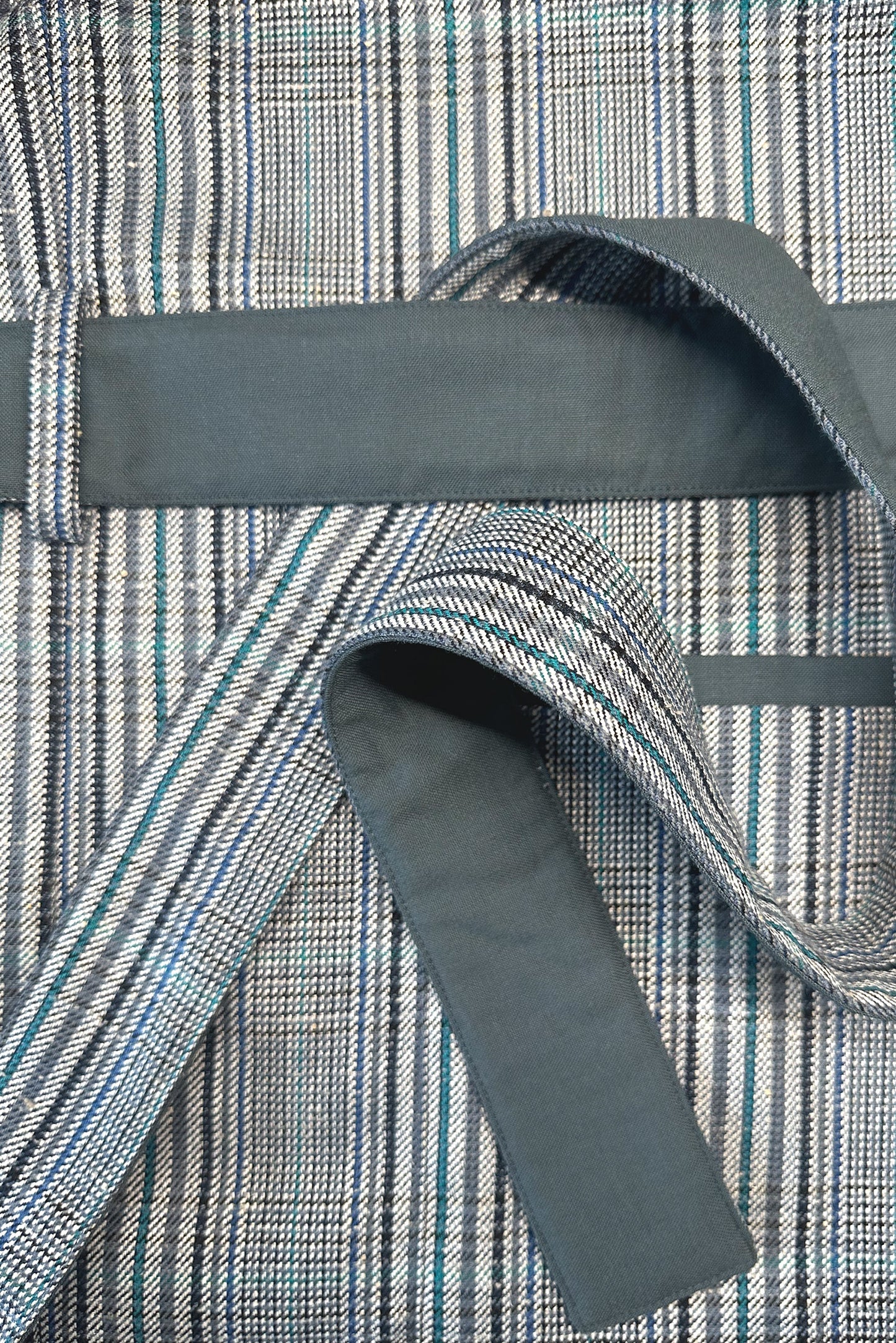 Belted Teal Gray Twill Check Kimono Shirt