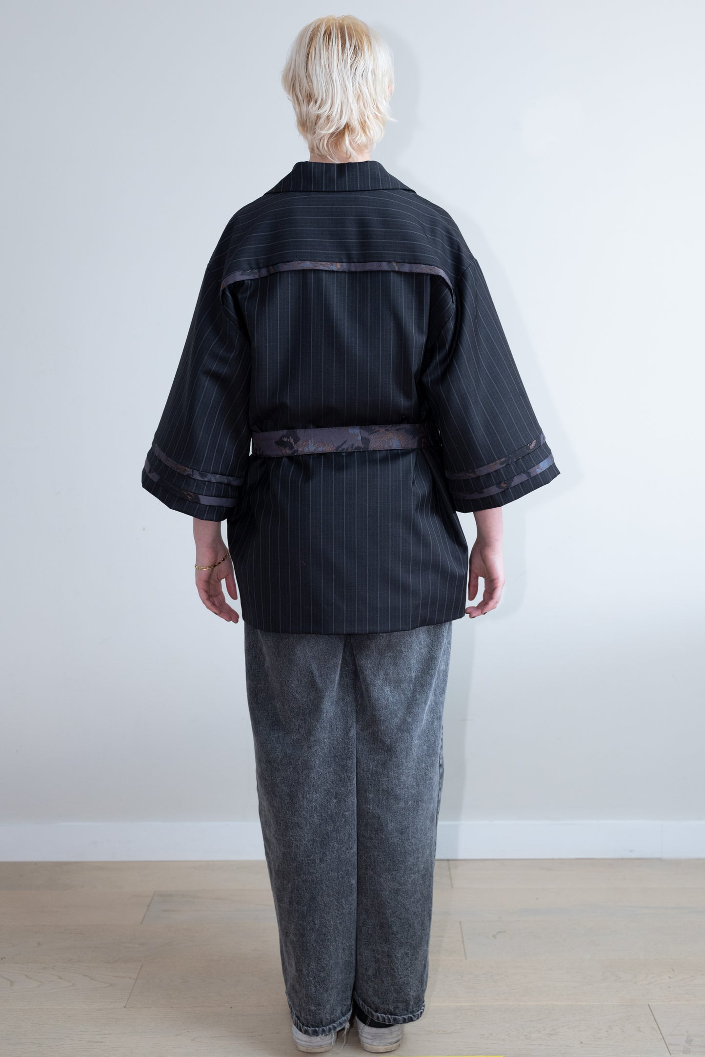 Belted Black Wool Kimono Blazer